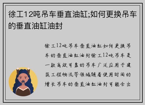 徐工12吨吊车垂直油缸;如何更换吊车的垂直油缸油封